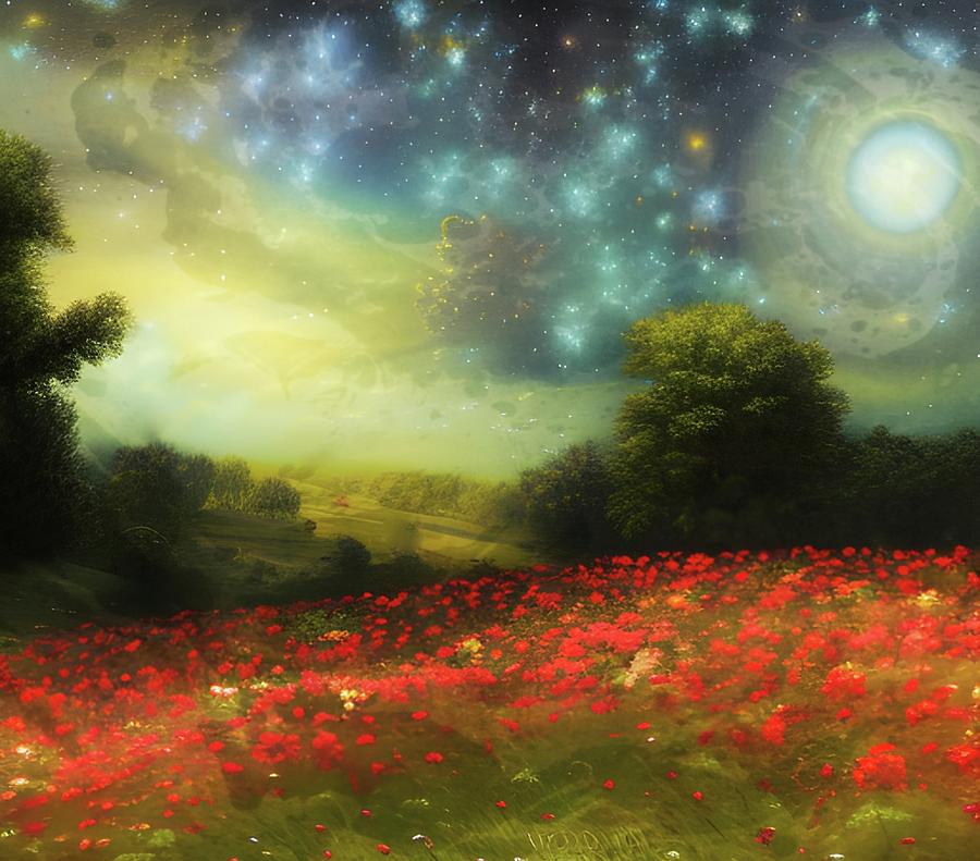 Poppy Meadow  Digital Art by Ally White