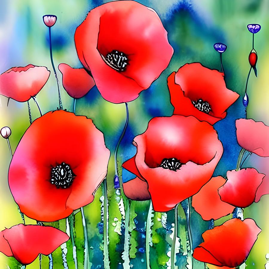 Poppys Digital Art by April Cook