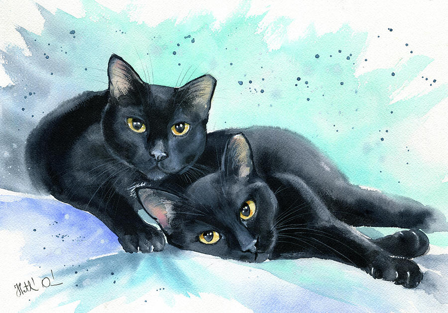 Poppyseed and Peppercorn Black Cat Painting Painting by Dora Hathazi Mendes