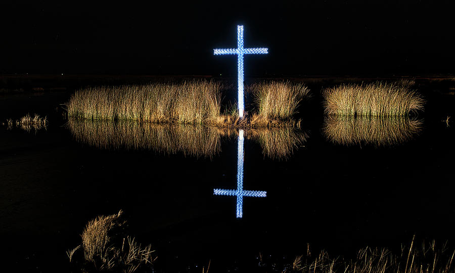 Poquoson Marsh Cross at Night Photograph by Jerry Gammon