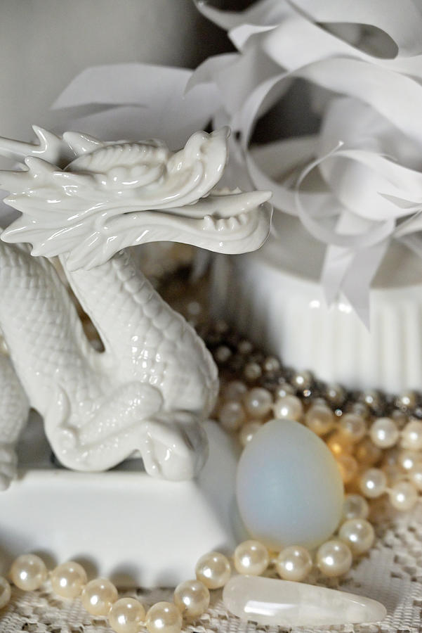 Porcelain Dragon Still Life in Whites Photograph by Katherine Nutt