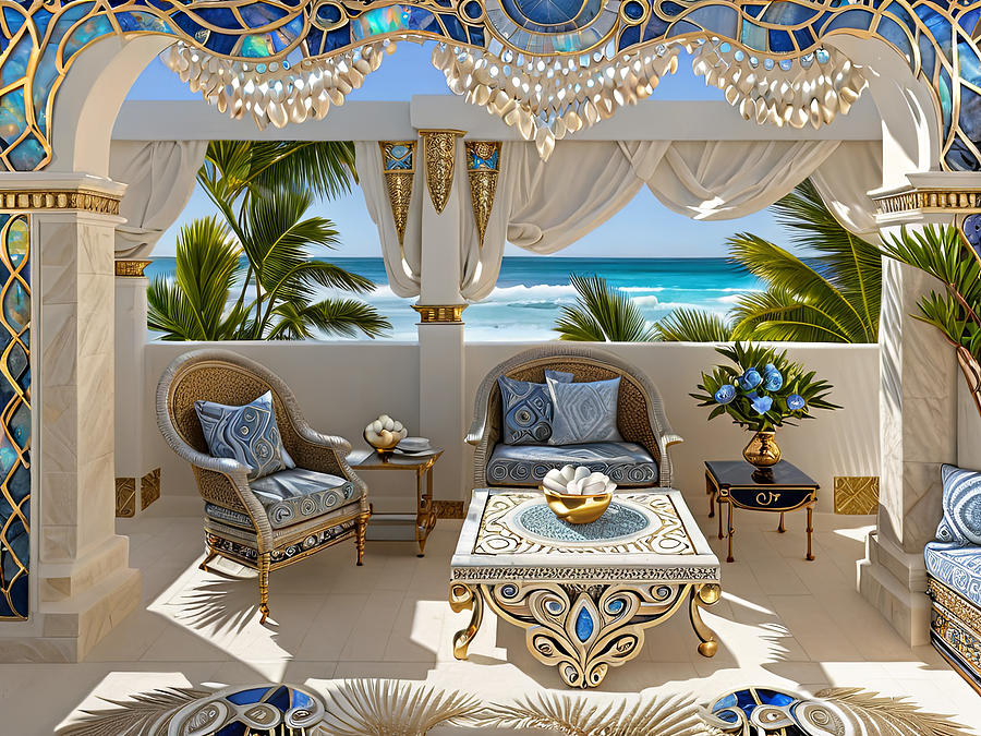 Porch Overlooking The Beach Digital Art by Eris And AI Porch Overlooking The Beach Digital Art by Eris And AI