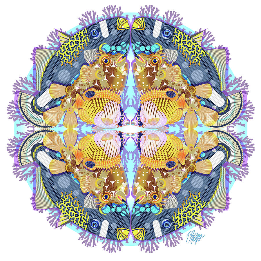Porcupine Fish and Clown Triggerfish Nature Mandala Digital Art by Tim ...