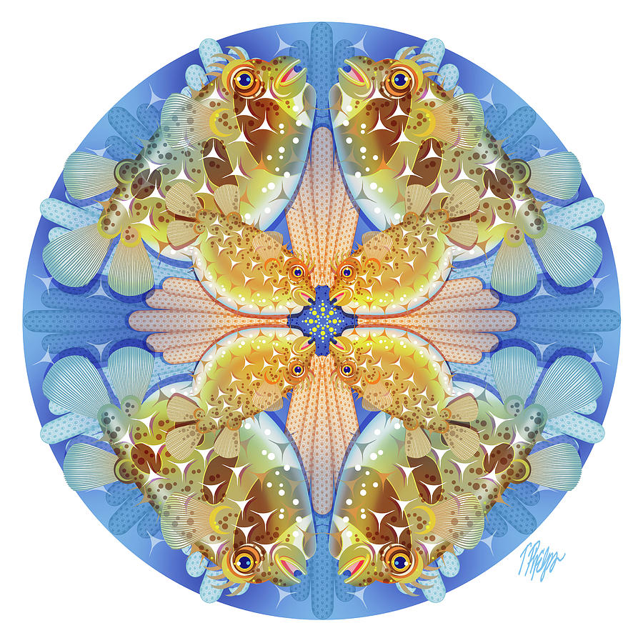 Porcupine Fish Melody Nature Mandala Digital Art by Tim Phelps