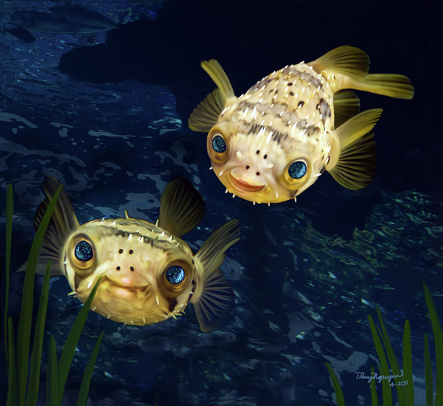 Porcupine Puffers - Resize  Digital Art by Thanh Thuy Nguyen