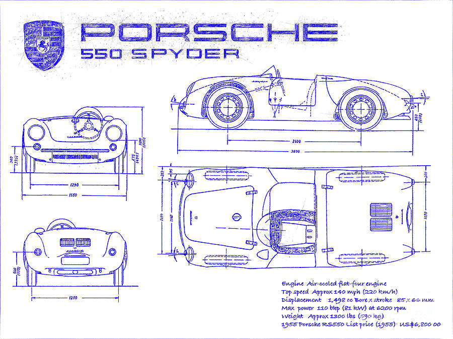 Porsche 550 Spyder Blueprint 2 Photograph by Jon Neidert