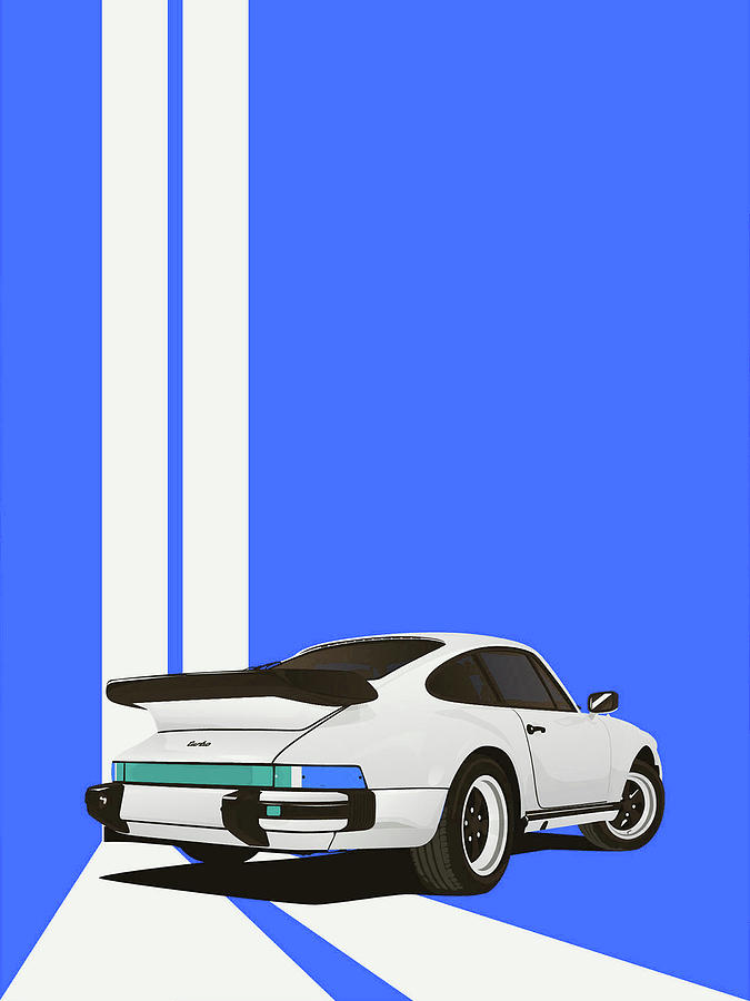 Porsche 911 930 Classic Poster Blue Background Digital Art by ...