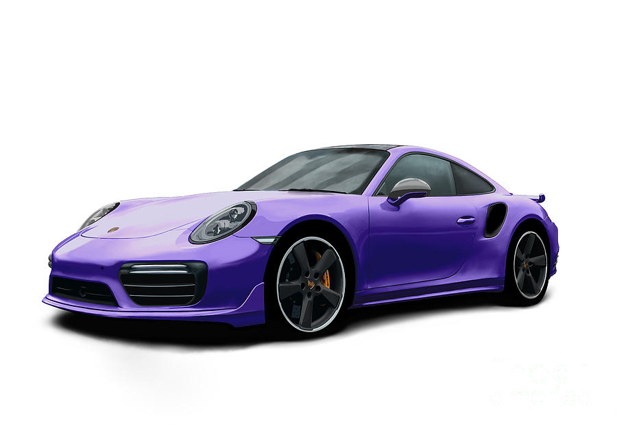 Porsche 911 991 Turbo S Digitally Drawn - Purple Digital Art by Moospeed Art