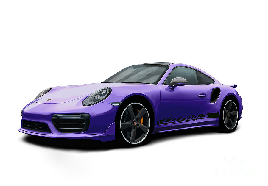 Porsche 911 991 Turbo S Digitally Drawn - Purple with side decals script Digital Art by Moospeed Art