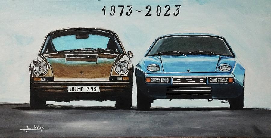 Munich Movie Painting - Porsche 911 and 928 by Juan Mendez