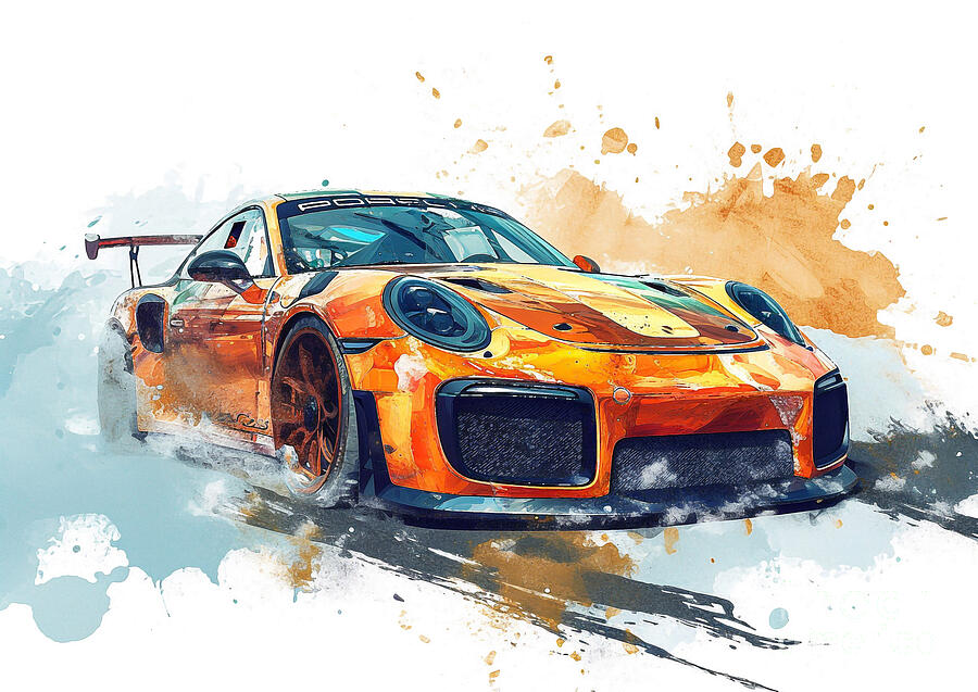 Sports Car Painting - Porsche 911 GT2 RS MR auto vibrant colors by Clark Leffler