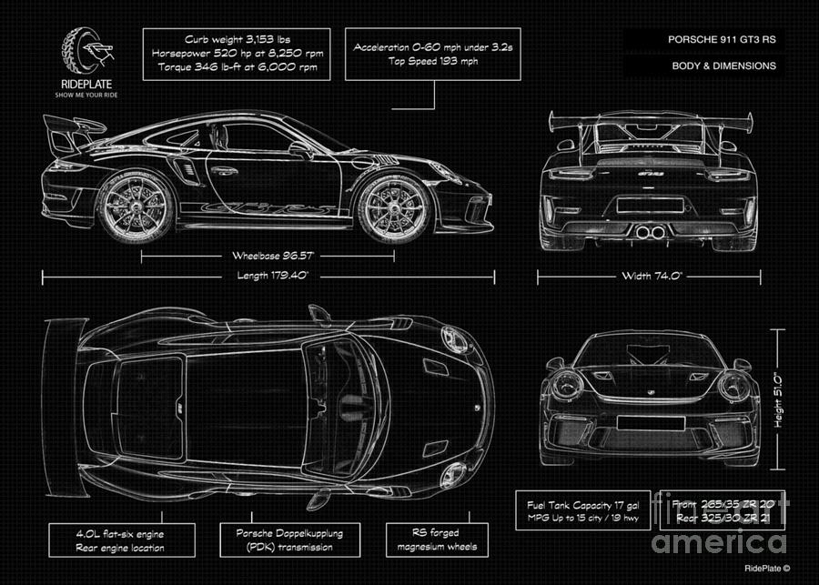 Porsche 911 GT3 Blueprint Digital Art by Vectoria Smiko - Fine Art America