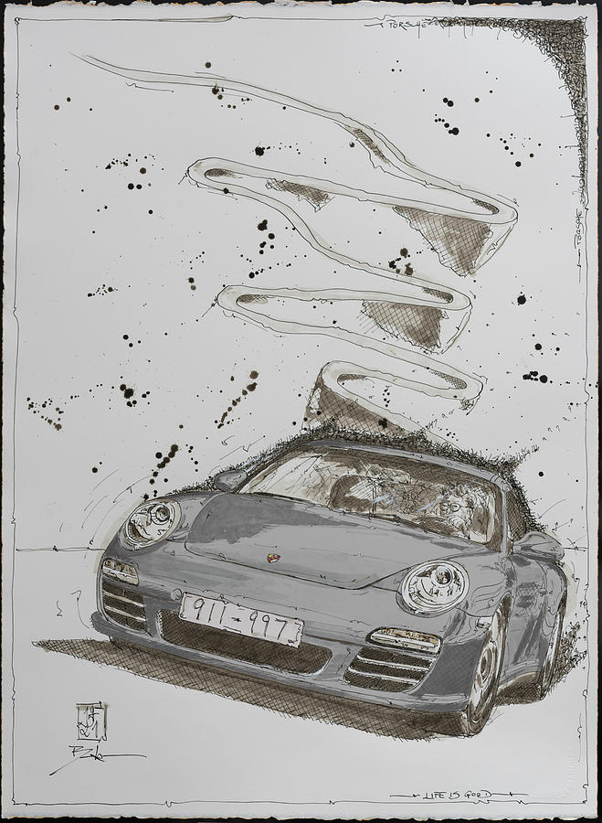 Porsche 911 S4 997 Grey Drawing by Dirk F Becker