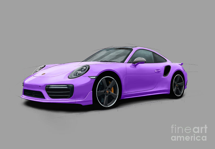 Porsche 911 Turbo S Sketch - Purple Edition Digital Art by Moospeed Art