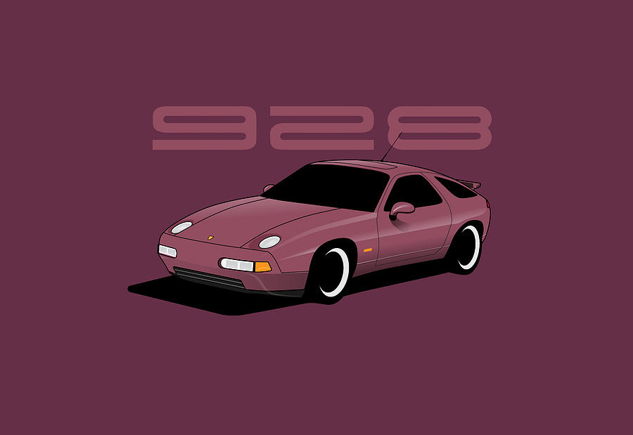 Porsche 928 in Raspberry Red Metallic Illustration Digital Art by John ...