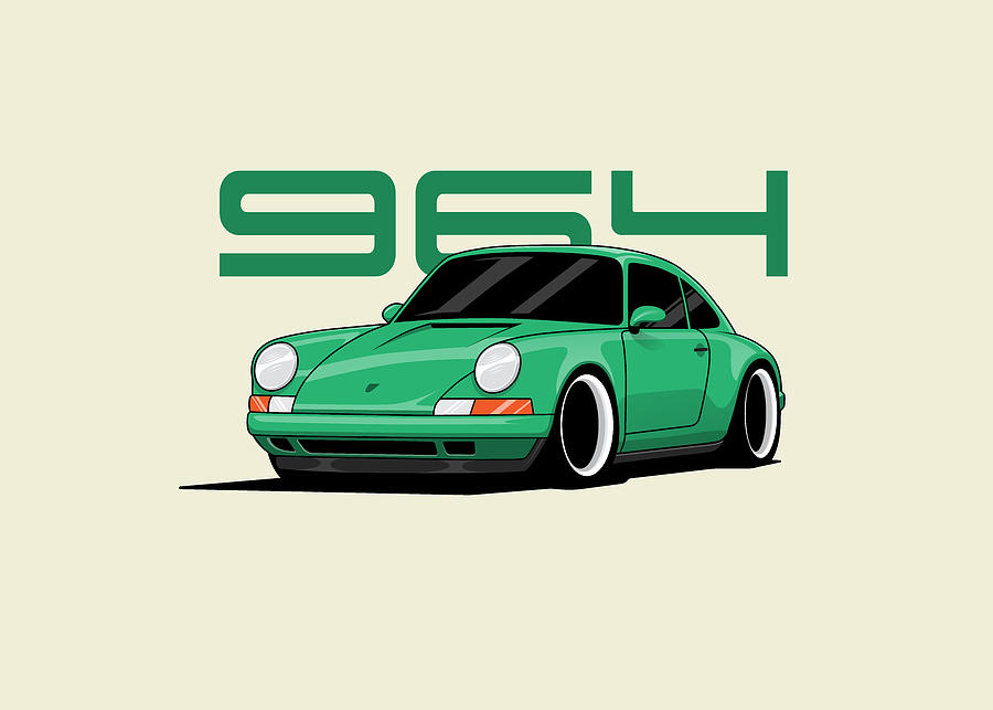 Porsche 964 Illustration Green Digital Art by John Cassella - Fine Art ...