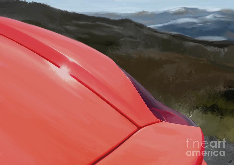 Porsche Boxster 981 Curves Digital Oil Painting - Cherry Red Digital Art by Moospeed Art