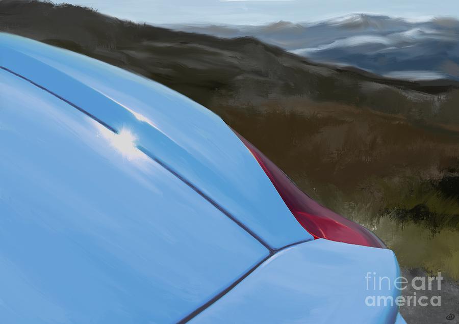 Porsche Boxster 981 Curves Digital Oil Painting - French Blue Digital Art by Moospeed Art