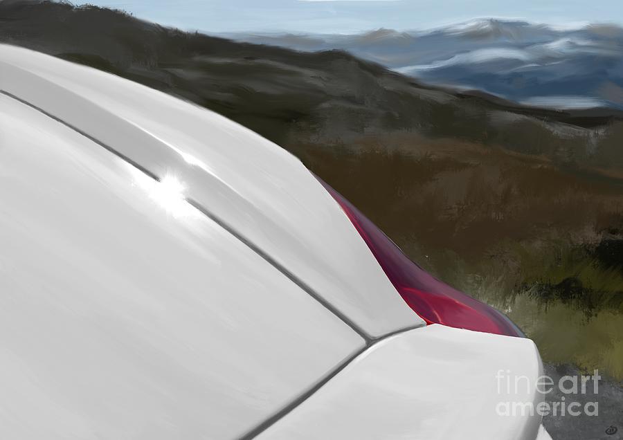 Porsche Boxster 981 Curves Digital Oil Painting - Polar White Digital Art by Moospeed Art
