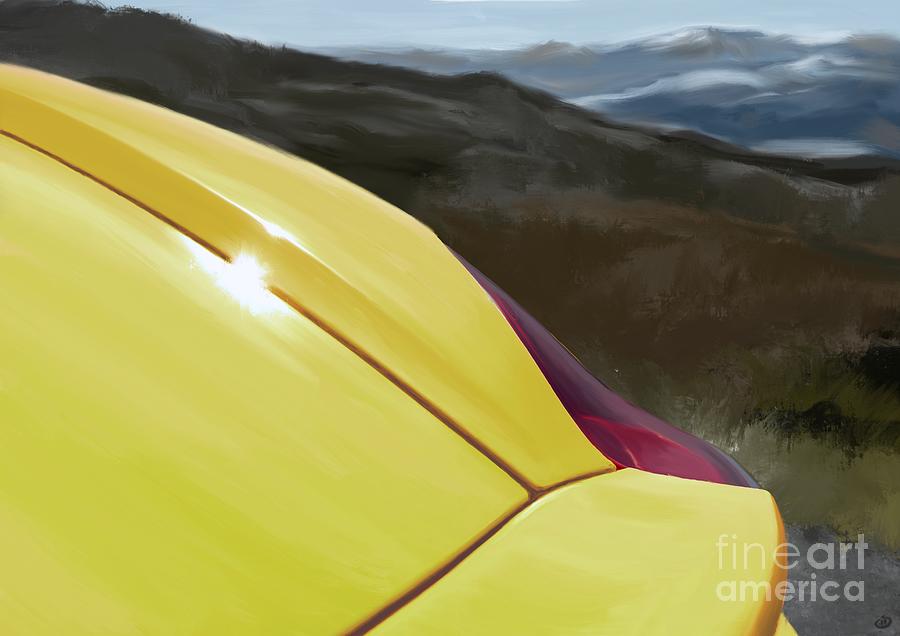Porsche Boxster 981 Curves Digital Oil Painting - Racing Yellow Digital Art by Moospeed Art