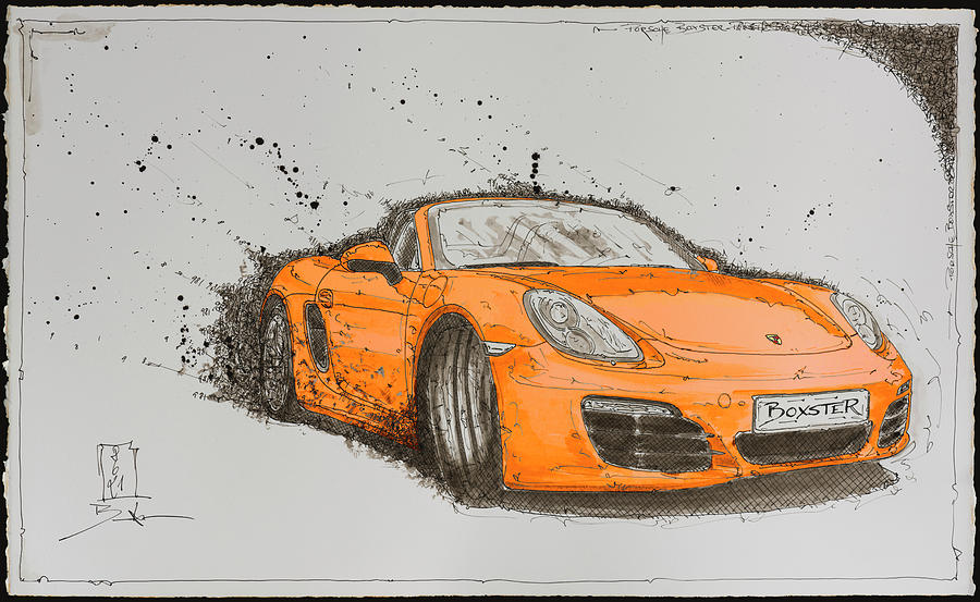 Porsche Boxster 981 Orange Drawing By Dirk F Becker