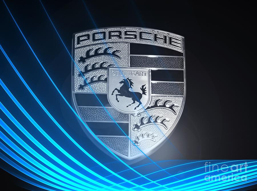 Porsche car emblem - Abstract Blue Photograph by Stefano Senise