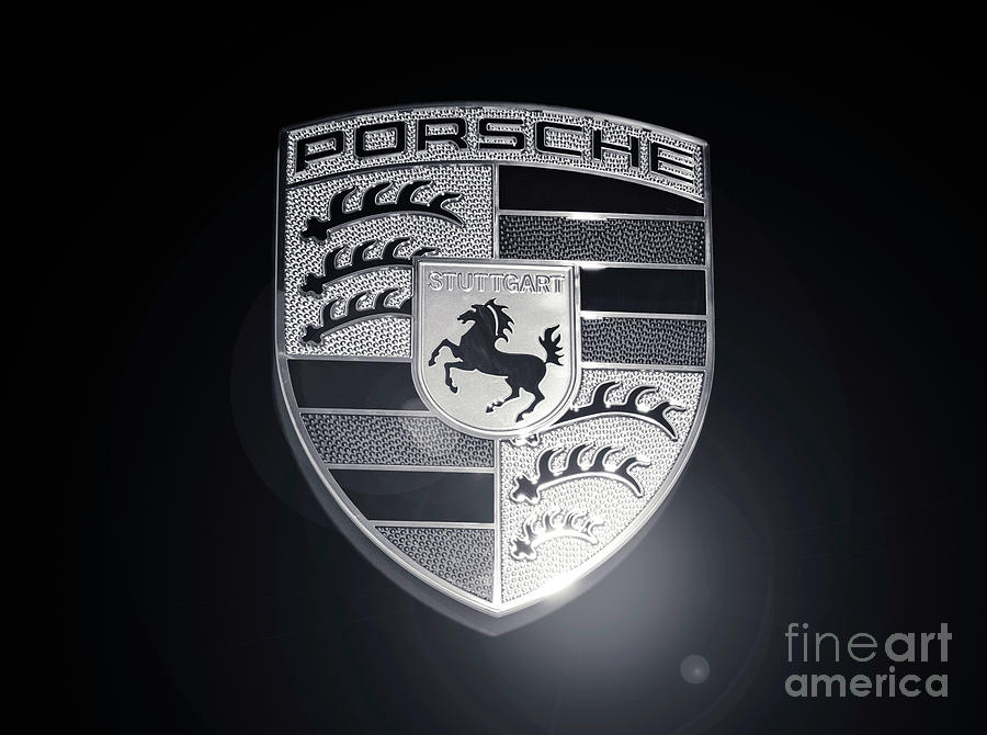 Porsche Car Emblem isolated BW Photograph by Stefano Senise