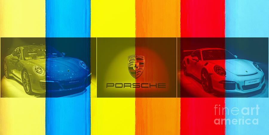 Porsche Digital Art - Porsche Car Wide Abstract Triptych by Stefano Senise Porsche Digital Art - Porsche Car Wide Abstract Triptych by Stefano Senise