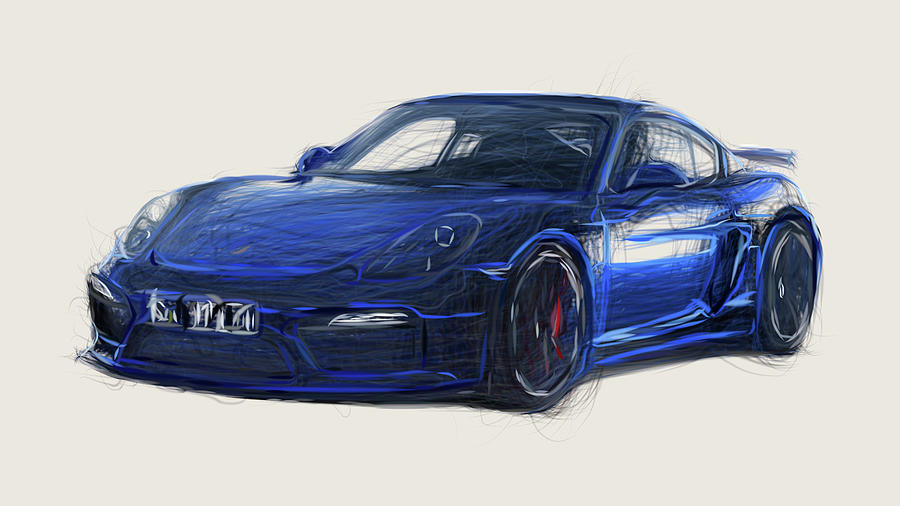 Porsche Cayman GT4 Car Drawing Digital Art by CarsToon Concept