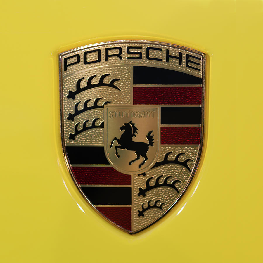 Porsche Emblem on Racing Yellow Square Photograph by Sebastian Musial