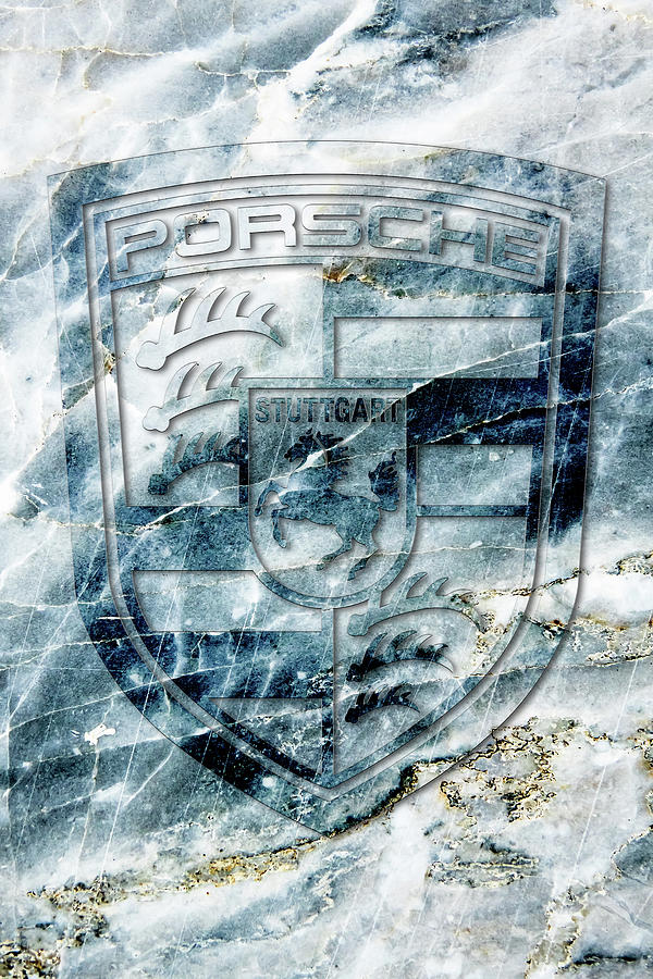 Porsche Digital Art - Porsche logo in blue marble by 2bhappy4ever
