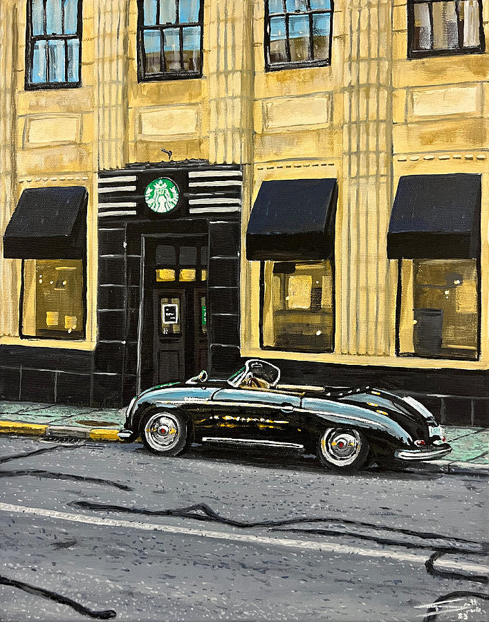 Porsche Starbucks on Yates Painting by Scott Dewis