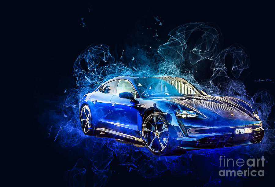 Porsche Taycan Turbo 2021 Drawing by Marietta Beatty - Pixels