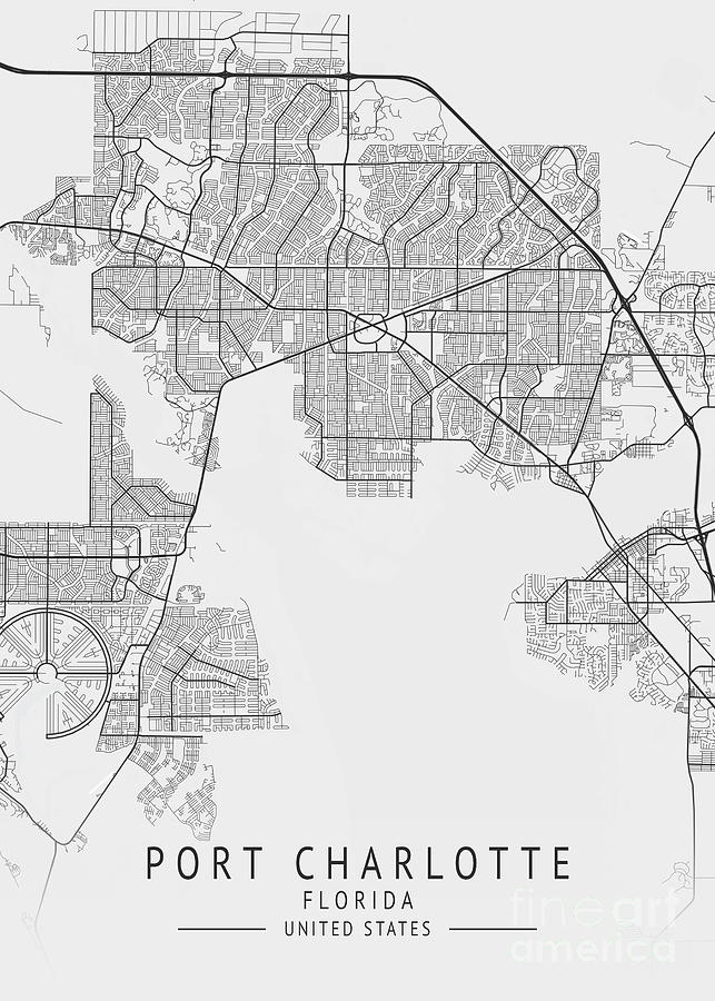 Port Charlotte - Florida US Gray City Map Digital Art by Tien Stencil ...