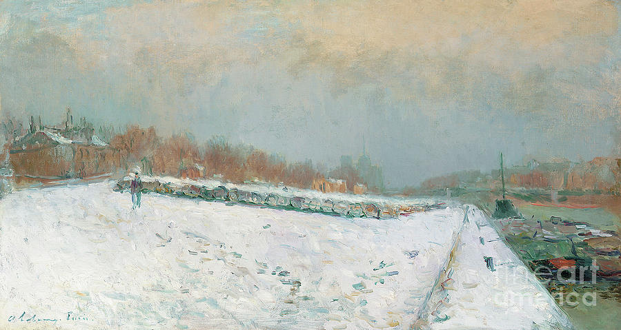 Port de Bercy, Winter  Painting by Albert-Charles Lebourg
