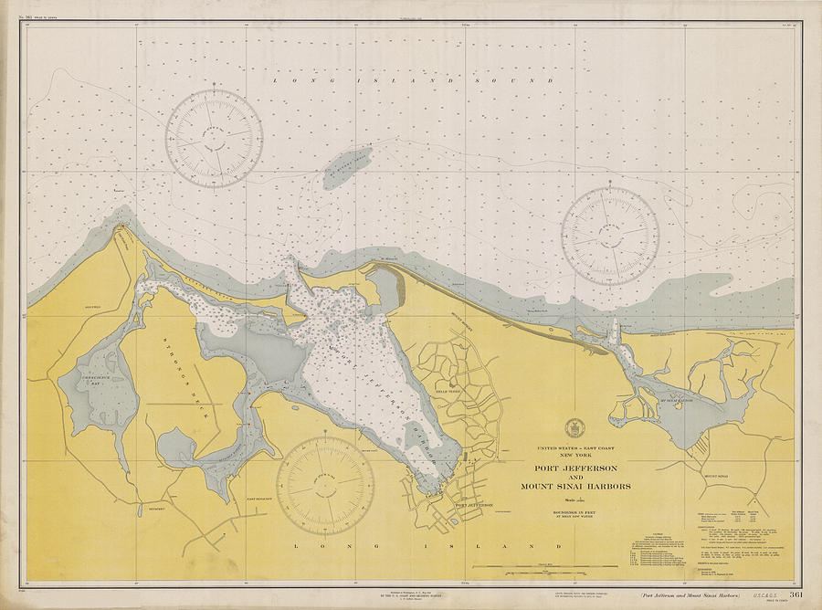 Port Jeffrson And Mount Sinai Harbors 1942, Uscgs Chart 361 Digital Art ...