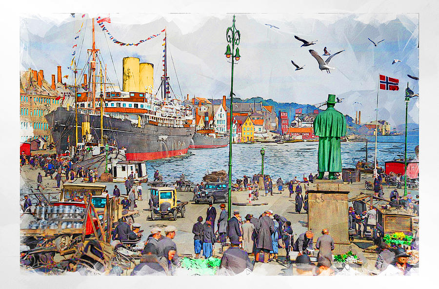 Port of Stavanger 1930s Digital Art by Geir Rosset