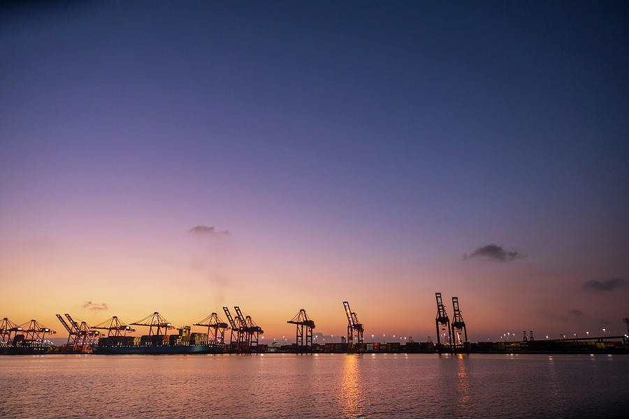 Port of Long Beach sunset Photograph by David Kleeman