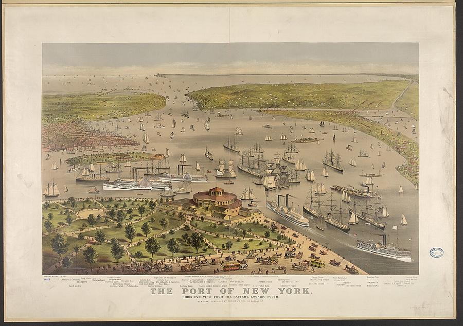 Port of New York birds eye view from the battery looking South Photograph by Popular Art