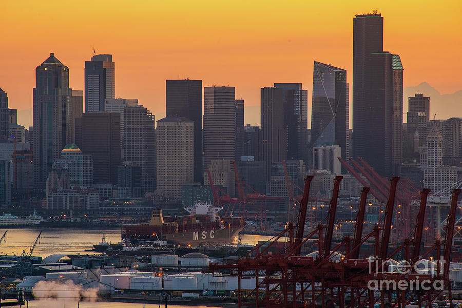 Port Of Seattle And Downtown Sunrise Photograph