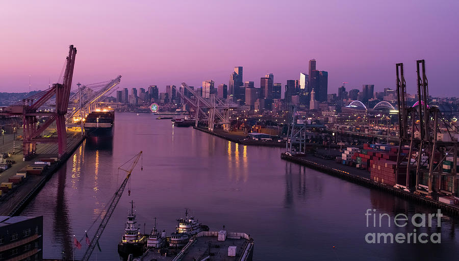 Seattle Photograph - Port of Seattle Dusk Skyline by Mike Reid