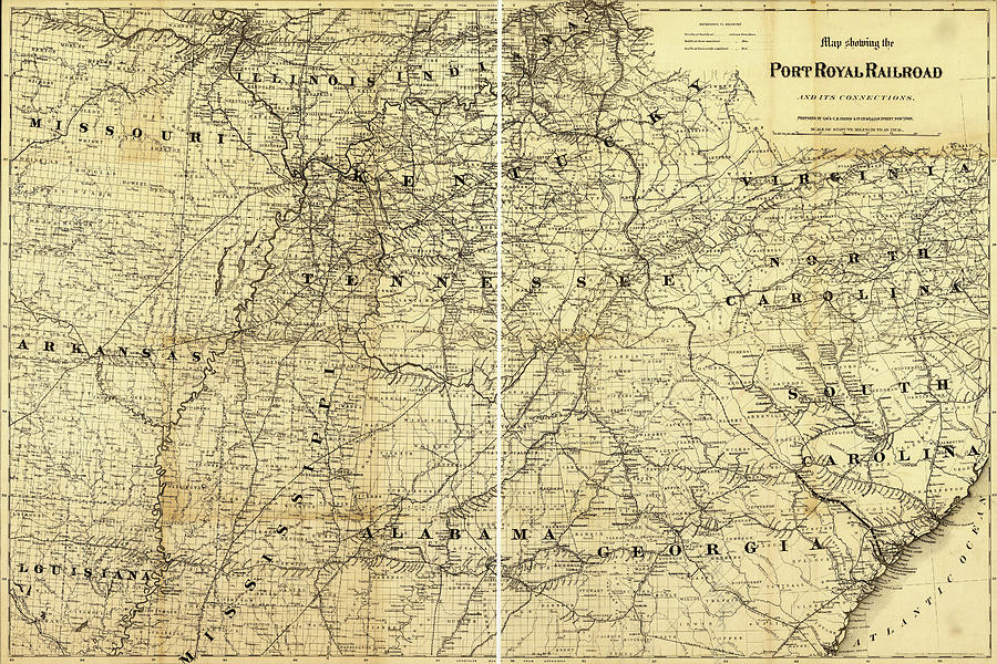 Transportation Drawing - Port Royal Railroad 1870 by Vintage Railroad Maps