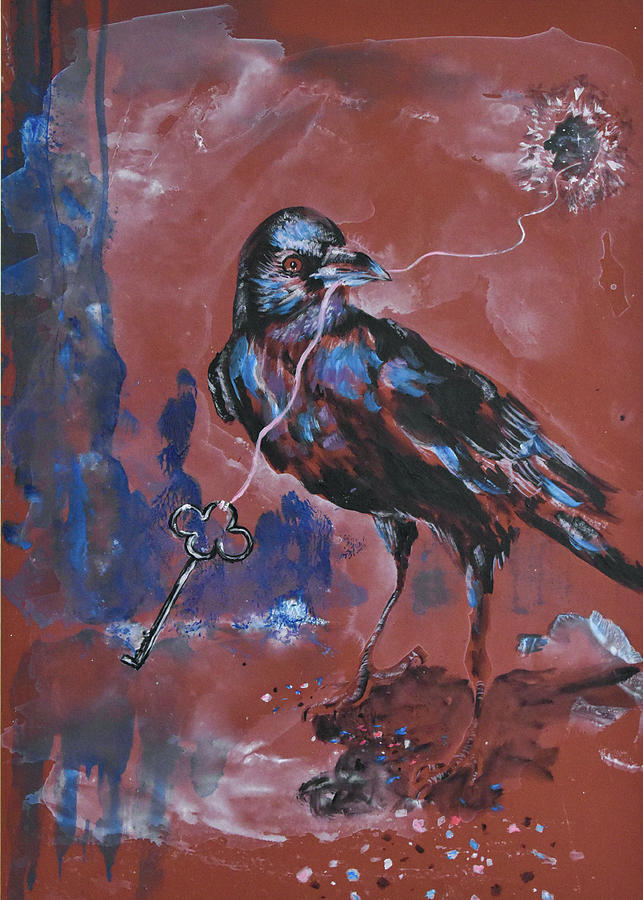 Crow Painting - Portal Guardian by Selena Wilson