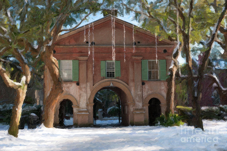 Porters Lodge - College of Charleston - Rare Snow Painting by Dale Powell