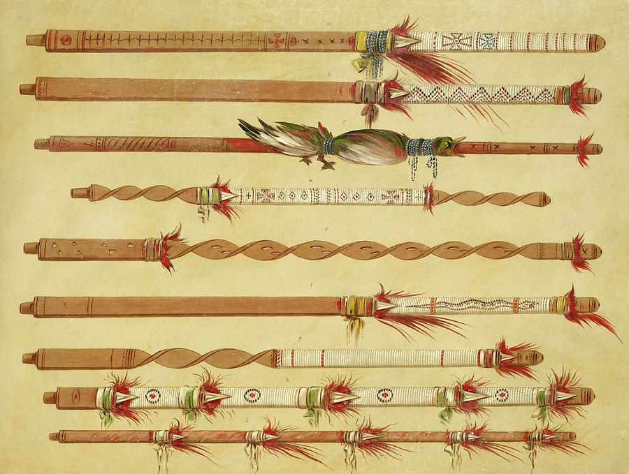 George Catlin Painting - Portfolio of Pipes, Sioux, Cheyenne and Ojibbeway Decorated Pipe Stems by George Catlin
