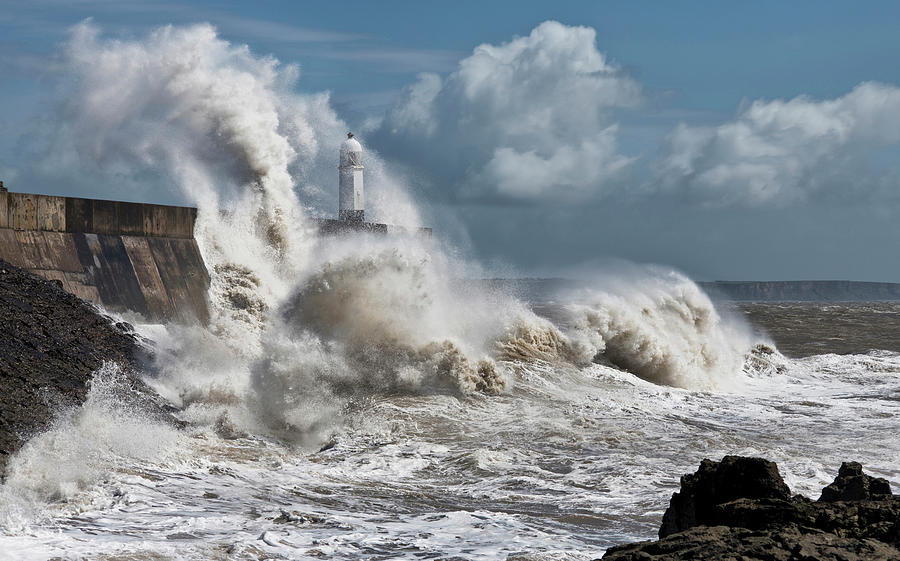 Lighthouse Photograph - Porthcawl lighthouse in a storm by Christopher Drabble