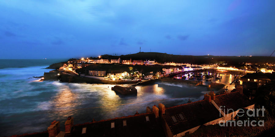 Porthleven Night Panorama Photograph by Terri Waters