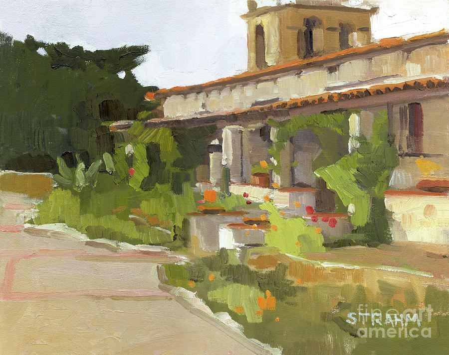 Portico at Mission Carmel Basilica Carmel California Painting by Paul Strahm