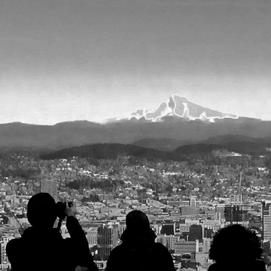 Portland and Mount Hood from Pittock Mansion Photograph by Brandon Strellis Portland and Mount Hood from Pittock Mansion Photograph by Brandon Strellis