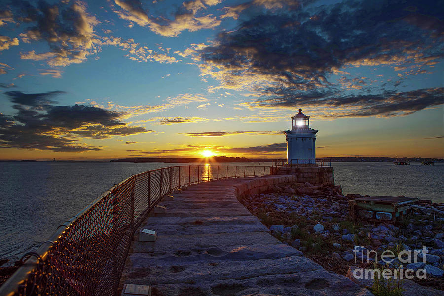Portland Breakwater Lighthouse at Sunrise. Photograph by Diane Diederich